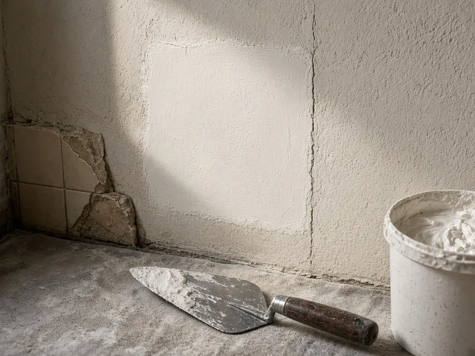 Reparación de enfoscado en una pared interior. Imagen ilustrativa.